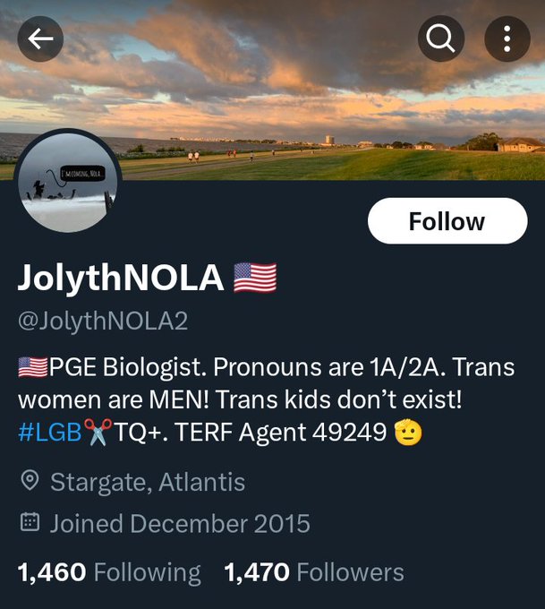 Bio of someone saying trans women are men, trans kids don't exist, and TERF Agent 49249